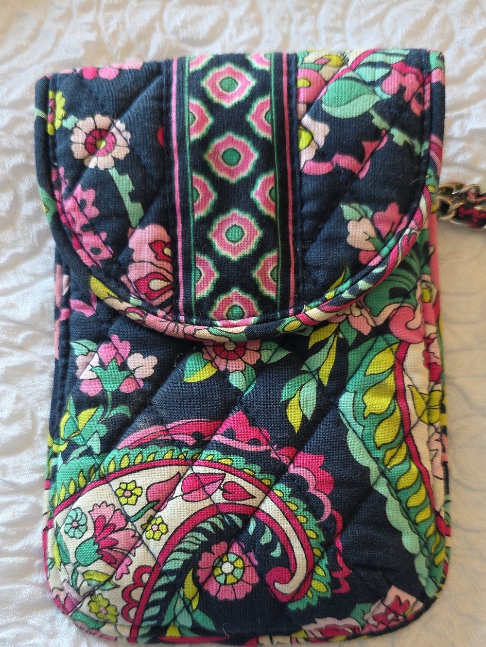 Vera Bradley Petal Paisley Crossbody Phone Bag Navy  Pink Green Chain Strap